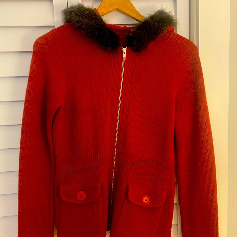 Anthropology Zip up Cardigan with Lambswool trim